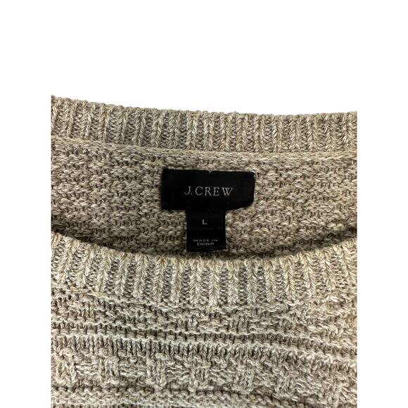 J.Crew Men's Tan Basic Cable Knit‎ Cotton Elbow Patch Crewneck Sweater Large - Picture 2 of 10